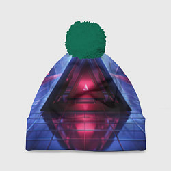 Шапка с помпоном Фиолетовое свечение за треугольной абстракцией, цвет: 3D-зеленый