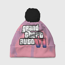 Шапка с помпоном GTA 6 pink, цвет: 3D-черный