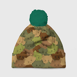 Шапка с помпоном Котики - камуфляж, цвет: 3D-зеленый