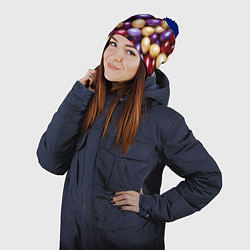 Шапка с помпоном Красные и фиолетовые пасхальные яйца, цвет: 3D-тёмно-синий — фото 2