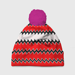 Шапка с помпоном White and red stripes, цвет: 3D-малиновый