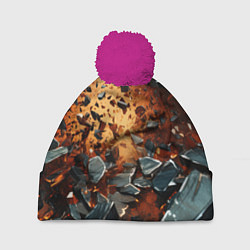 Шапка с помпоном Летящие камни и взрыв, цвет: 3D-малиновый