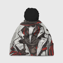 Шапка с помпоном Красный чумной доктор, цвет: 3D-черный