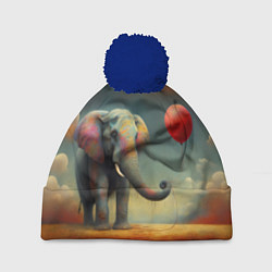Шапка с помпоном Грустный слон и красный шарик, цвет: 3D-тёмно-синий