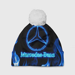 Шапка с помпоном Mercedes-benz blue neon, цвет: 3D-белый