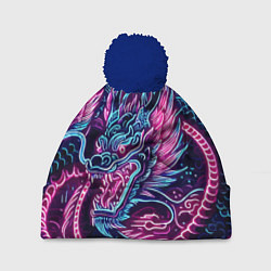 Шапка с помпоном Neon Japanese dragon - irezumi, цвет: 3D-тёмно-синий