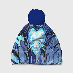 Шапка с помпоном Синий череп киберпанк, цвет: 3D-тёмно-синий