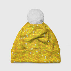 Шапка с помпоном Веселая мозаика желтая, цвет: 3D-белый