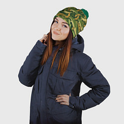 Шапка с помпоном Камуфляж рыболова - рыба щука, цвет: 3D-зеленый — фото 2