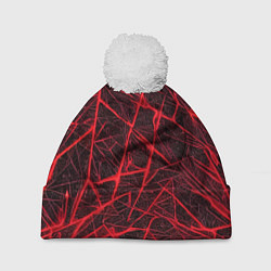 Шапка c помпоном Красная паутина на чёрном фоне