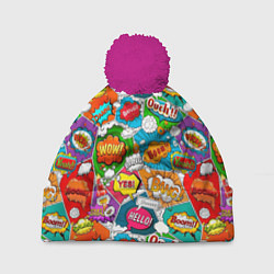 Шапка с помпоном Bang Boom Ouch pop art pattern, цвет: 3D-малиновый