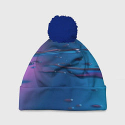 Шапка с помпоном Неоновая поверхность синяя с каплями воды, цвет: 3D-тёмно-синий