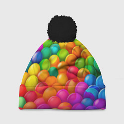 Шапка с помпоном Радужные пупырки, цвет: 3D-черный