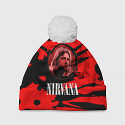 Шапка c помпоном Nirvana красные краски рок бенд