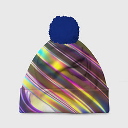 Шапка с помпоном Неоновый скрученный металл разноцветный, цвет: 3D-тёмно-синий