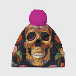 Шапка с помпоном Bright colors and skull, цвет: 3D-малиновый