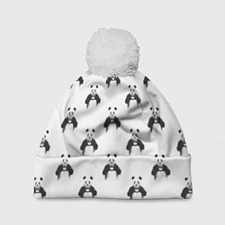 Шапка с помпоном Panda love - pattern, цвет: 3D-белый