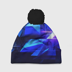 Шапка с помпоном Black blue background abstract, цвет: 3D-черный