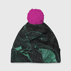 Шапка с помпоном Черно-зеленый мрамор, цвет: 3D-малиновый