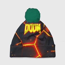 Шапка с помпоном Doom плиты лого в огне, цвет: 3D-зеленый
