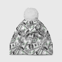 Шапка с помпоном Доллары - денежные знаки, цвет: 3D-белый