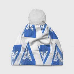 Шапка с помпоном Акварельные треугольники со снежинками, цвет: 3D-белый