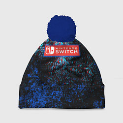 Шапка с помпоном Нинтендо брызги красок глитч, цвет: 3D-тёмно-синий