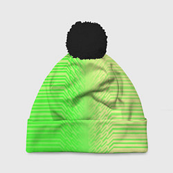 Шапка с помпоном Зелёные градиентные линии, цвет: 3D-черный