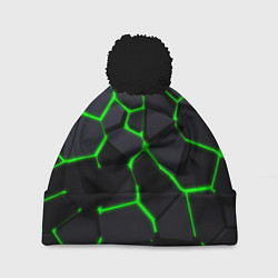 Шапка с помпоном Зеленые плиты киберпанк, цвет: 3D-черный