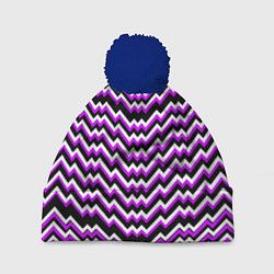 Шапка с помпоном Фиолетовые и белые ломаные линии, цвет: 3D-тёмно-синий