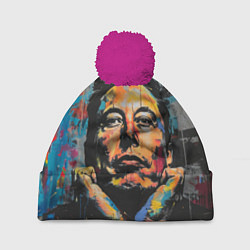 Шапка с помпоном Илон Маск граффити портрет, цвет: 3D-малиновый