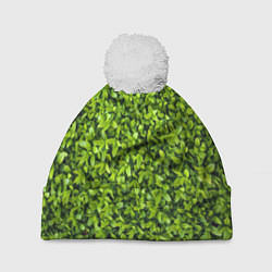 Шапка с помпоном Зелёная трава листья, цвет: 3D-белый