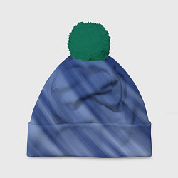 Шапка с помпоном Белые полосы на синем фоне, цвет: 3D-зеленый