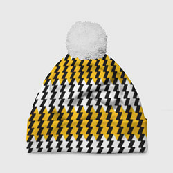 Шапка с помпоном Вертикальные жёлто-белые полосы, цвет: 3D-белый
