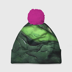 Шапка с помпоном Разрез на зеленой абстракции, цвет: 3D-малиновый