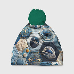 Шапка с помпоном Пэчворк с авиацией, цвет: 3D-зеленый
