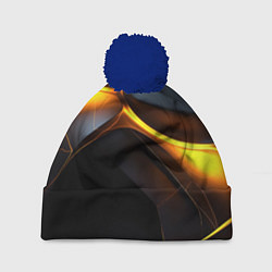 Шапка с помпоном Разлом черных плит и оранжевая лава, цвет: 3D-тёмно-синий