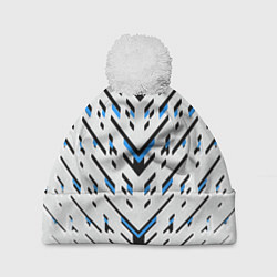 Шапка c помпоном Black and blue stripes on a white background