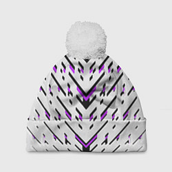 Шапка c помпоном Black and purple stripes on a white background