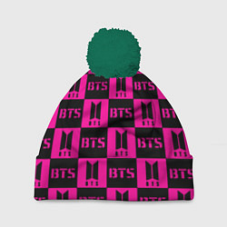 Шапка c помпоном BTS pattern pink logo