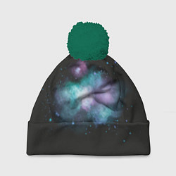 Шапка с помпоном Космическая туманность - облачко, цвет: 3D-зеленый