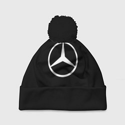 Шапка с помпоном Mercedes benz logo white, цвет: 3D-черный