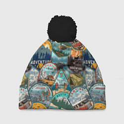 Шапка с помпоном Adventure stickers, цвет: 3D-черный