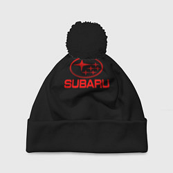 Шапка с помпоном Subaru red logo, цвет: 3D-черный