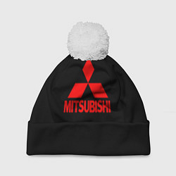 Шапка с помпоном Mitsubishi red logo, цвет: 3D-белый