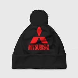 Шапка с помпоном Mitsubishi red logo, цвет: 3D-черный