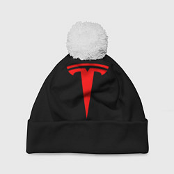 Шапка c помпоном Tesla red logo