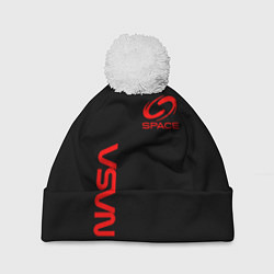 Шапка c помпоном Nasa space red logo