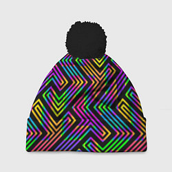 Шапка с помпоном Линии лабиринта спектрального цвета, цвет: 3D-черный