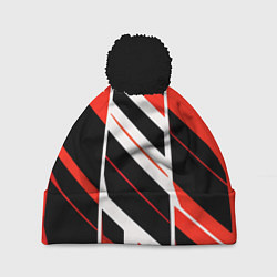 Шапка с помпоном Black and red stripes on a white background, цвет: 3D-черный